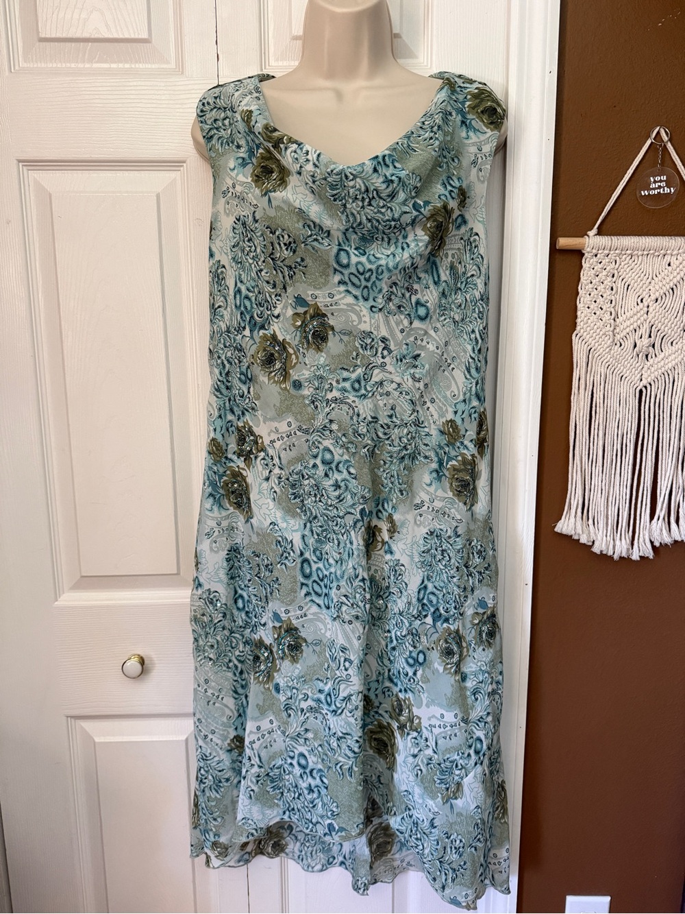 Cato Cowl Neck Boho Paisley Sleeveless Shift Dress Wedding Guest / Size 14